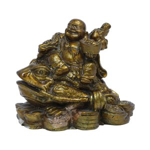The Divine Tales Polyresin Feng Shui Laughing Buddha with Money Frog On Bed of Wealth showpiece for success and prosperity