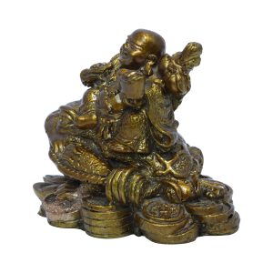 The Divine Tales Polyresin Feng Shui Laughing Buddha with Money Frog On Bed of Wealth showpiece for success and prosperity